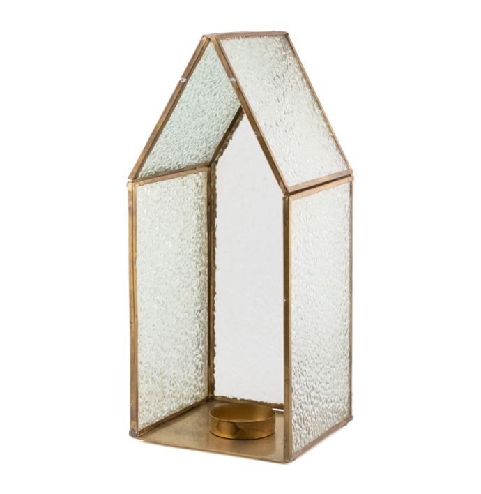 Metalen windlicht huisje met glas