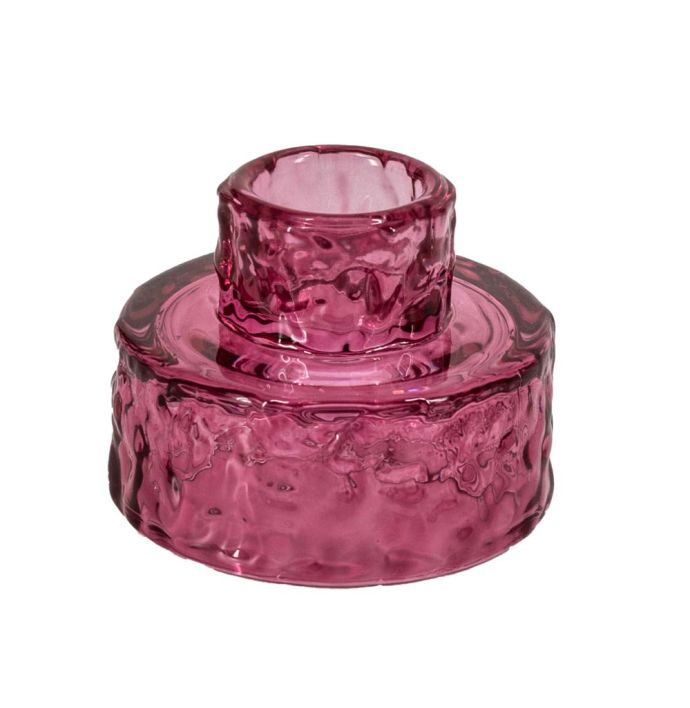 Glazen waxine- en kaarsenstandaard roze