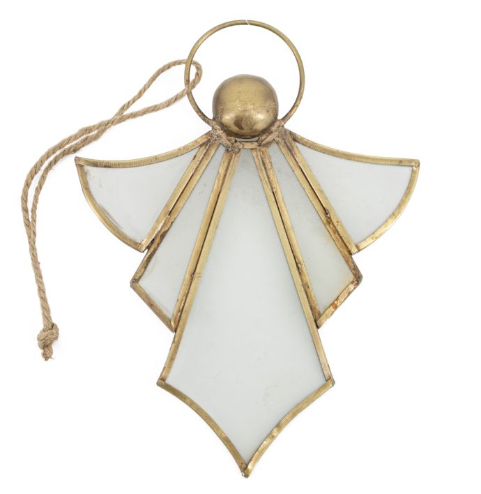 Metalen engel met glas hangend