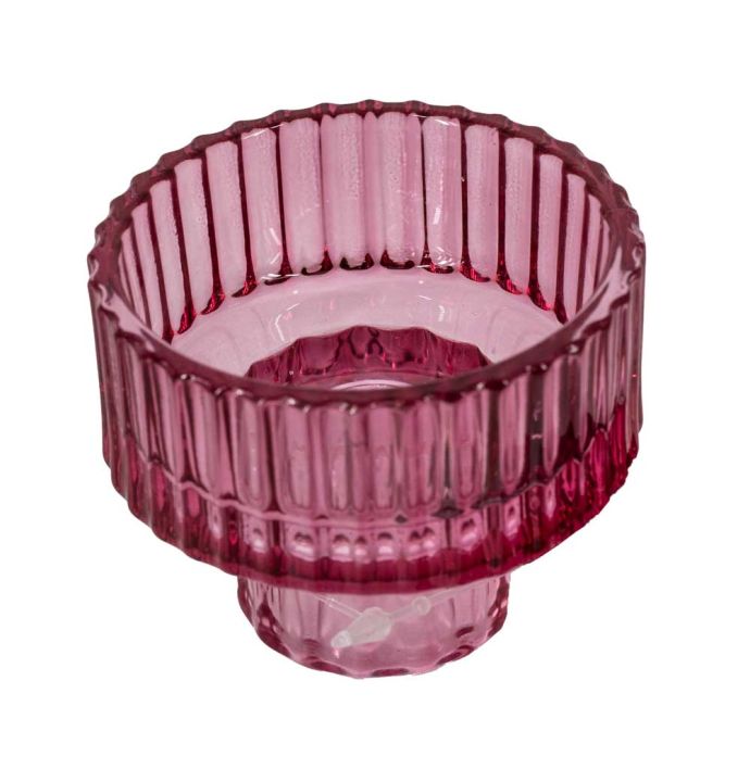 Glazen waxine- en kaarsenstandaard roze
