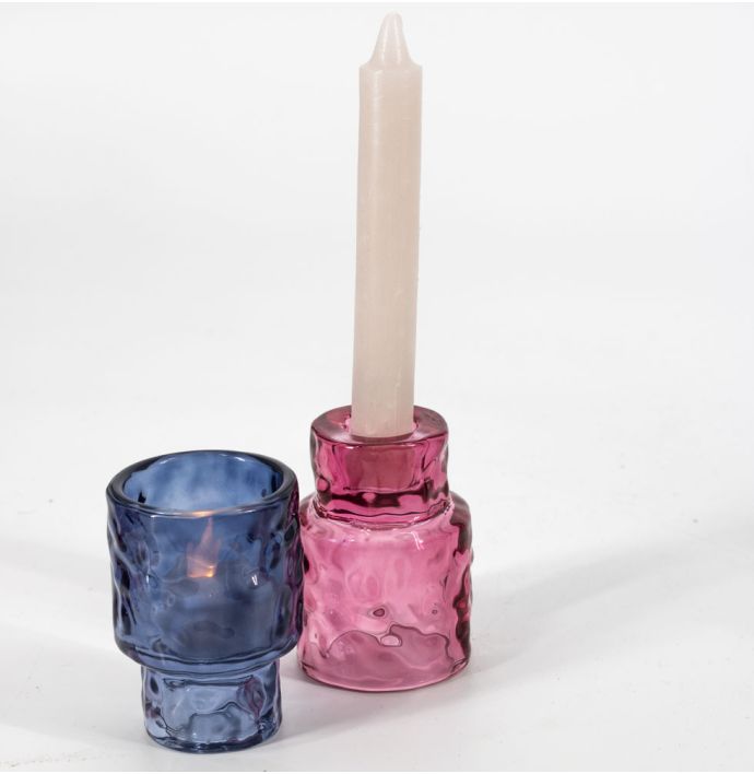 Glazen waxine- en kaarsenstandaard blauw