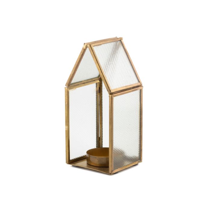Metalen windlicht huisje met glas