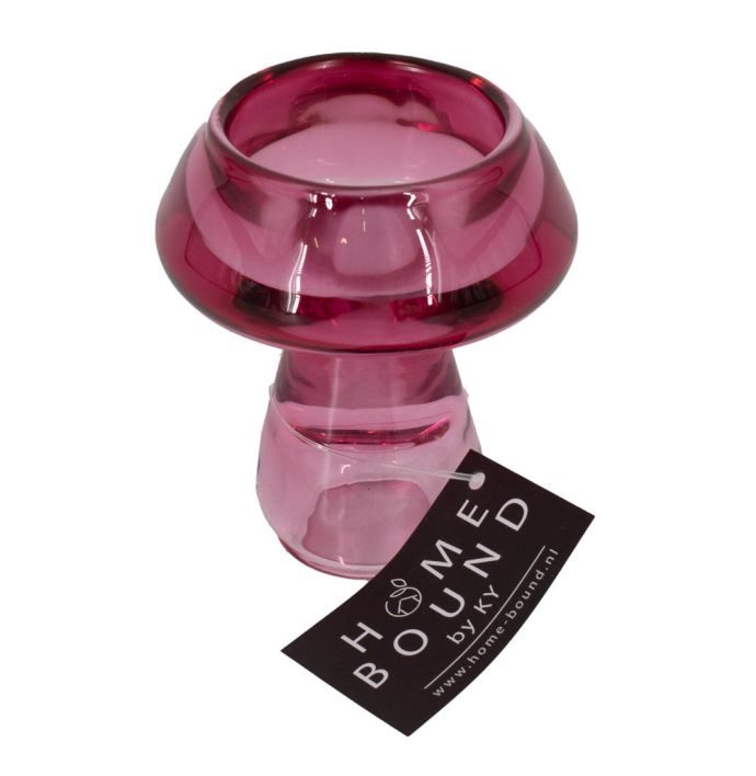 Glazen waxine- en kaarsenstandaard roze