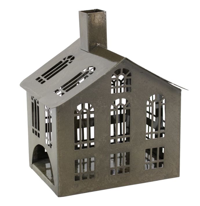Metalen windlicht huis olive