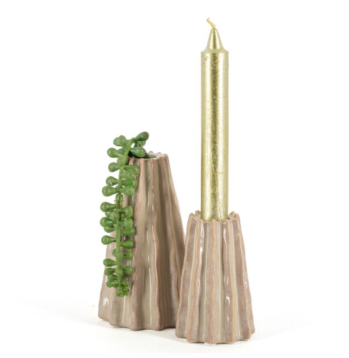 Aardewerk kaarsenstandaard loam beige