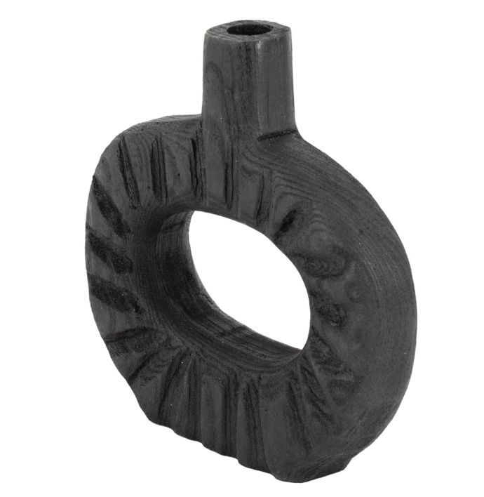 Houten donut vaas zwart