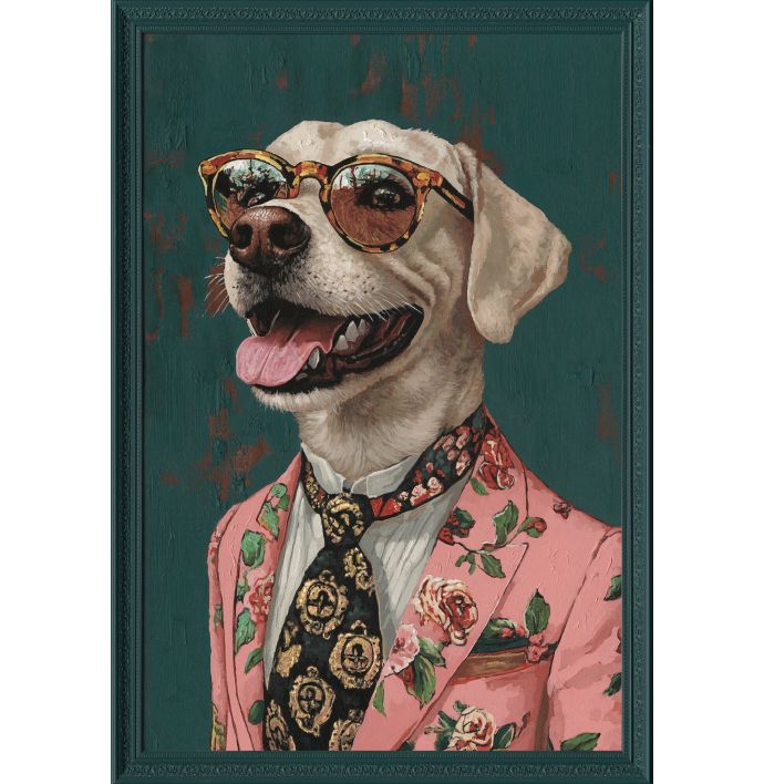 Schilderij met lijst labrador 70x100cm