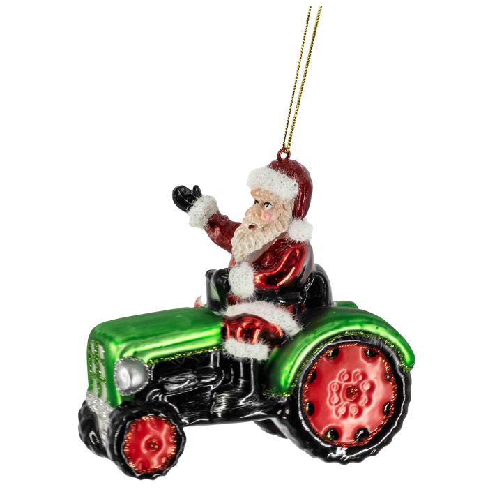 Kerstbal Kerstman op tractor
