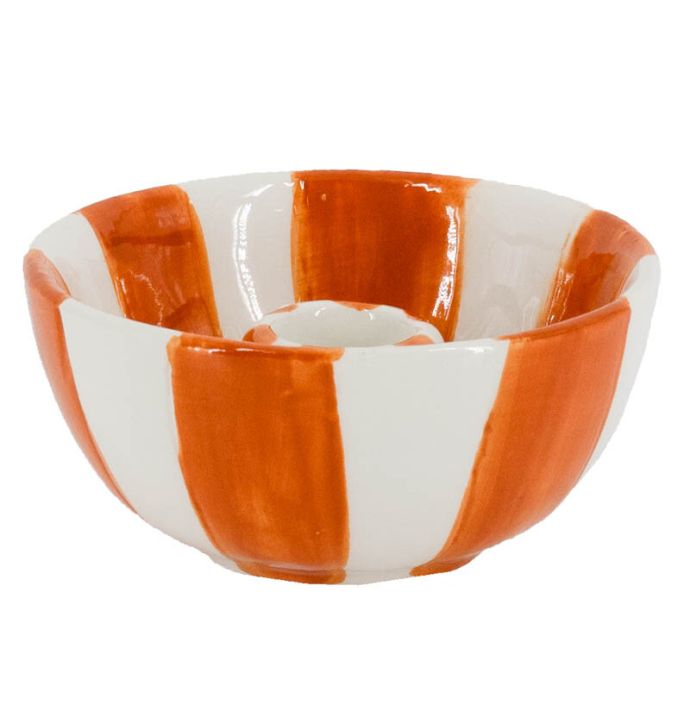 Kaarsenstandaard keramiek stripes oranje