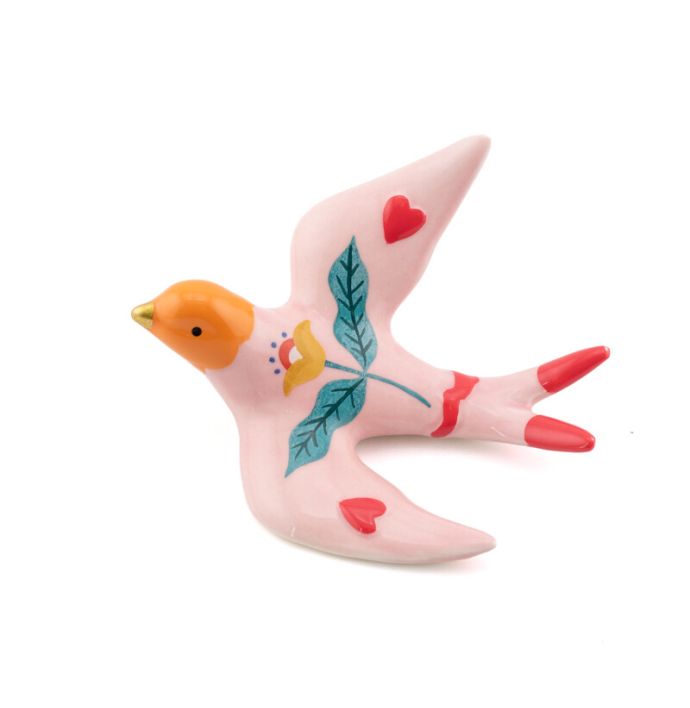Wanddecoratie vogel Kito roze S