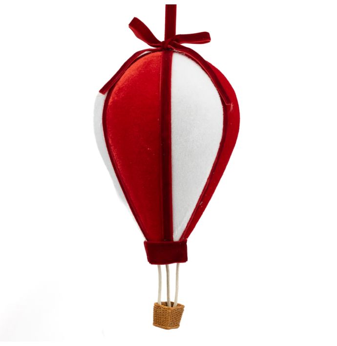 Kersthanger Luchtballon - Rood/wit - 24cm