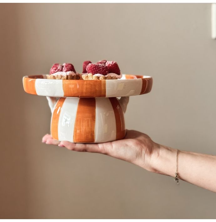 Plateau keramiek stripes oranje