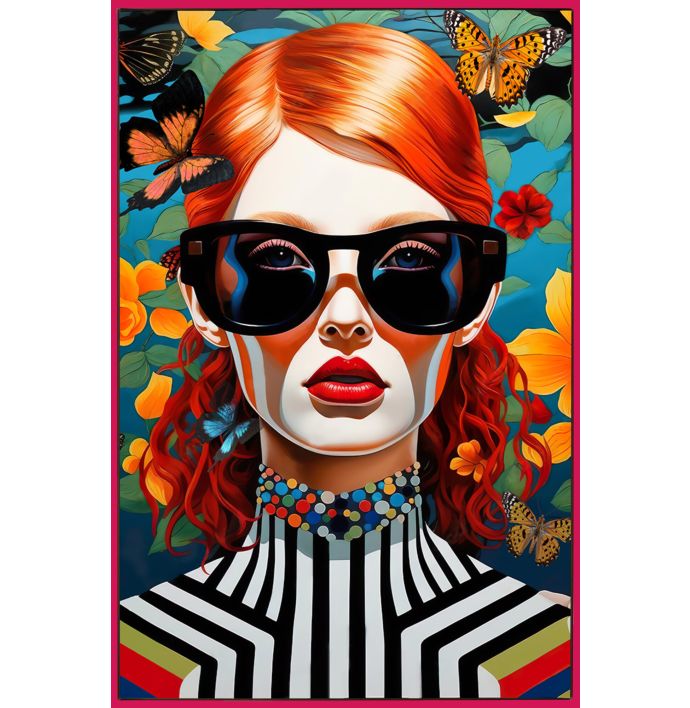 Schilderij vrouw vlinders colourfull