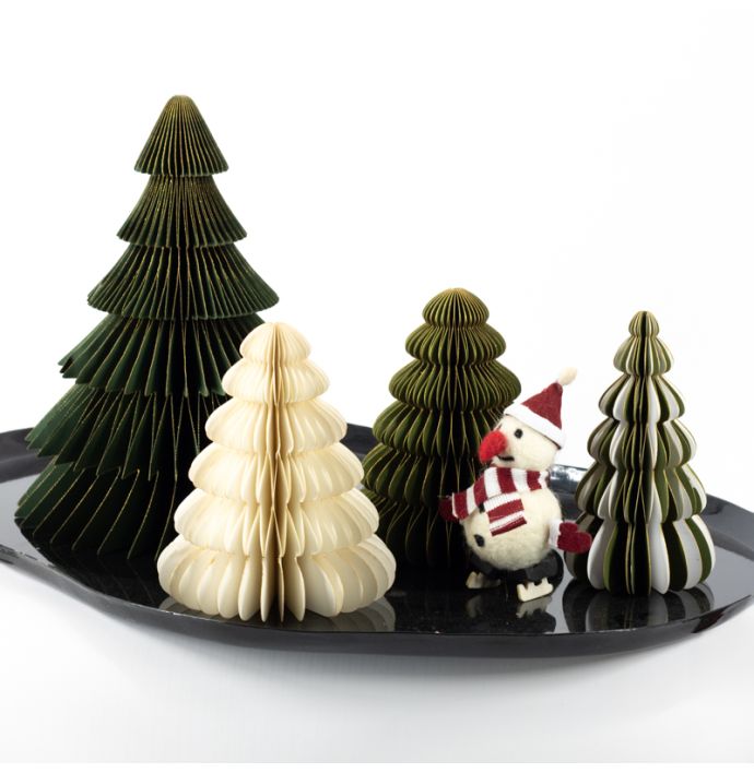 Papieren kerstboom wit met groen 16cm