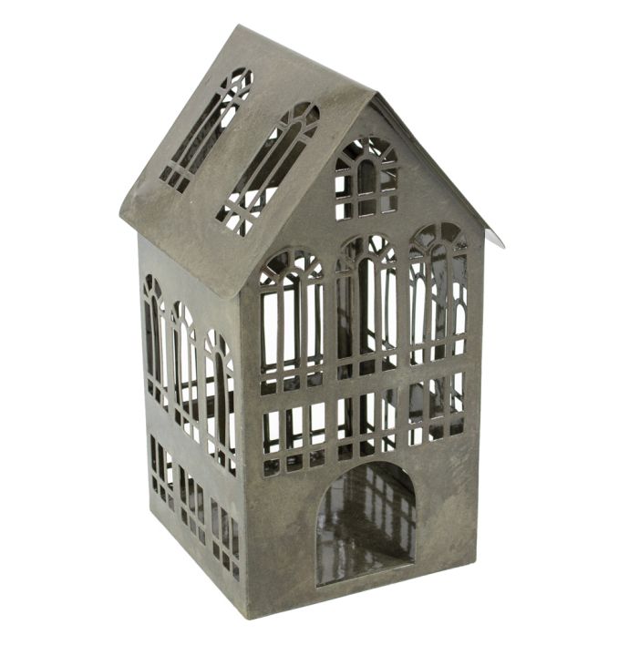 Metalen huisje waxinehouder olive