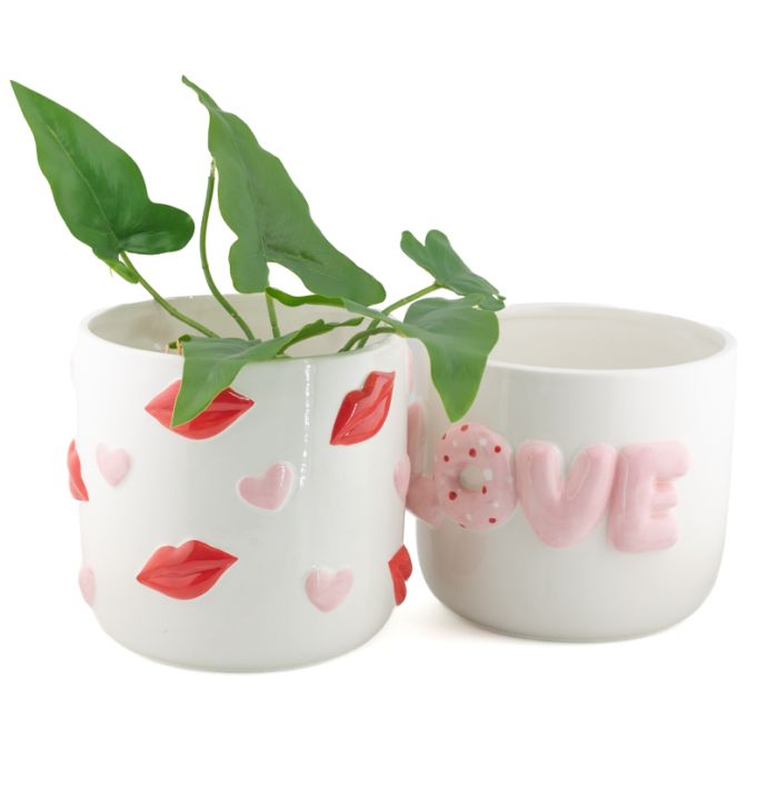 Aardewerk vaas Hearts and kisses
