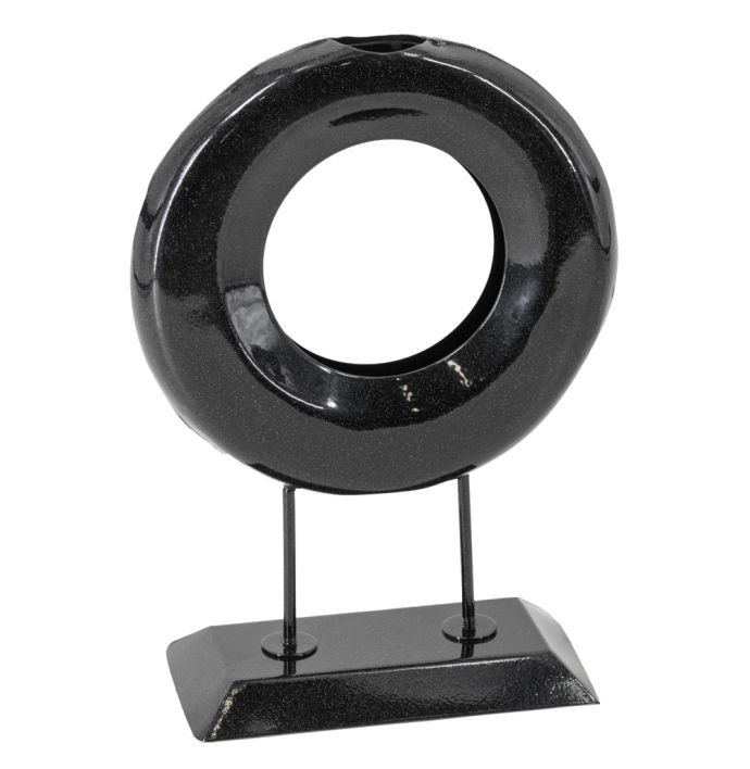 Metalen ornament donut black marble