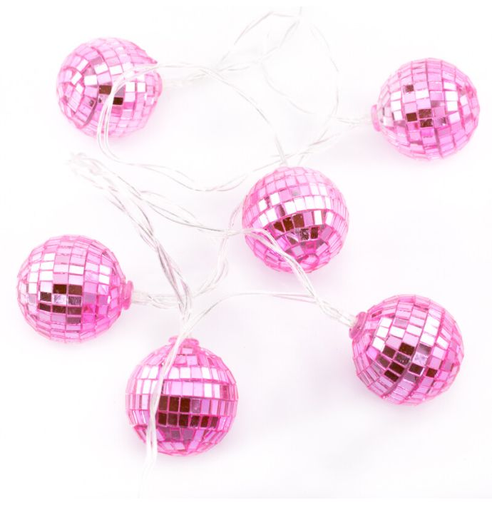 Slinger Discobal met LED - Roze - 4cm