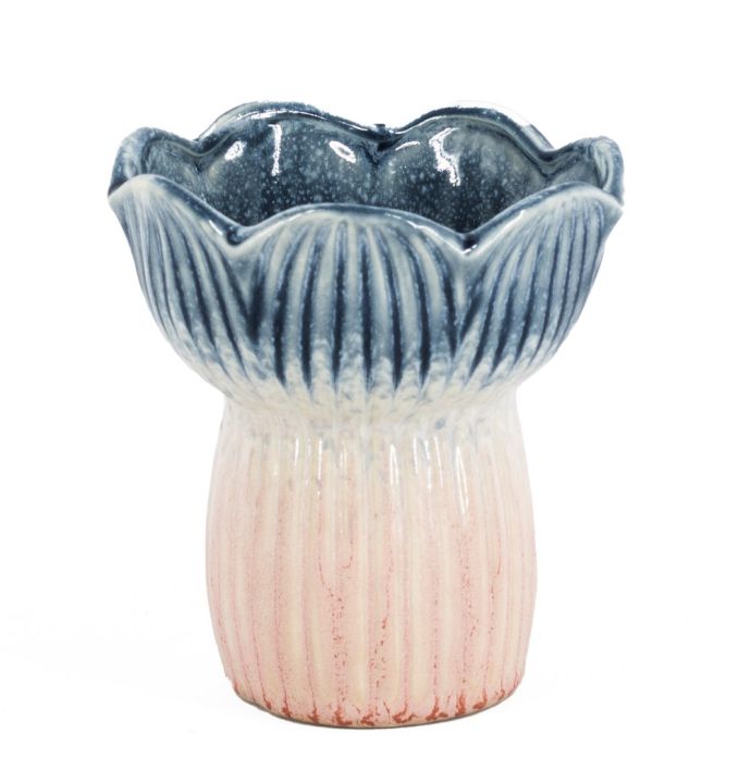 Aardewerk vaas tulp blauw/roze