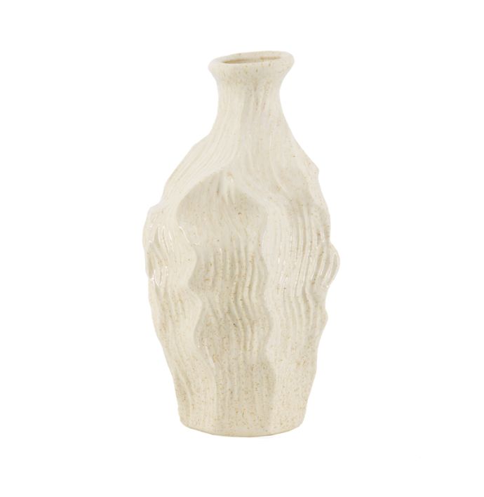 Aardewerk vaas Wavestone beige