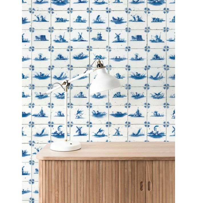 Patroon behang Royal blue tegeltjes