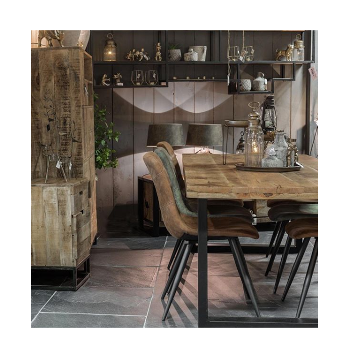 Mango eettafel met metalen u-poot of spinpoot