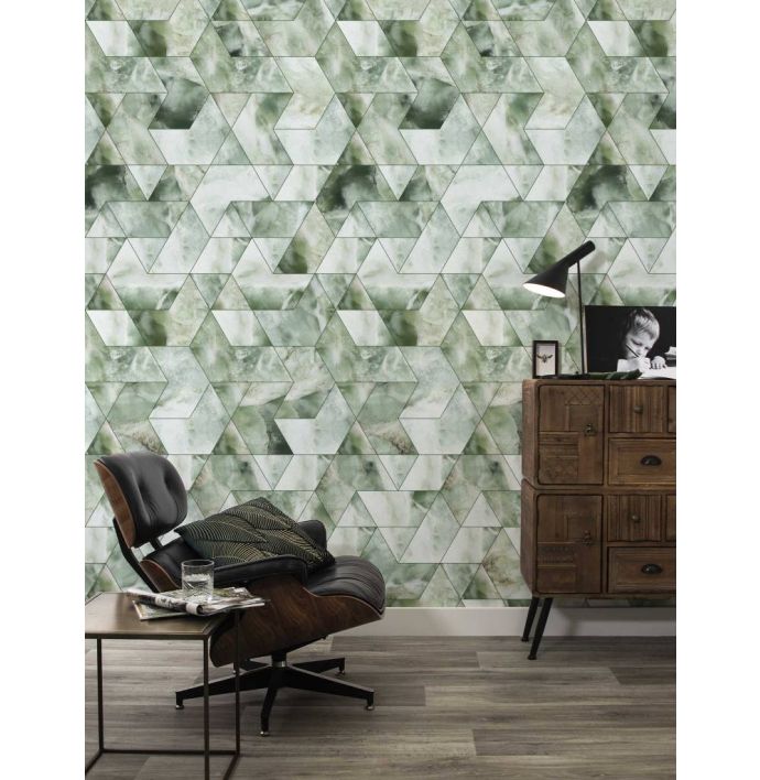 Patroon behang Groen marmer mosaic