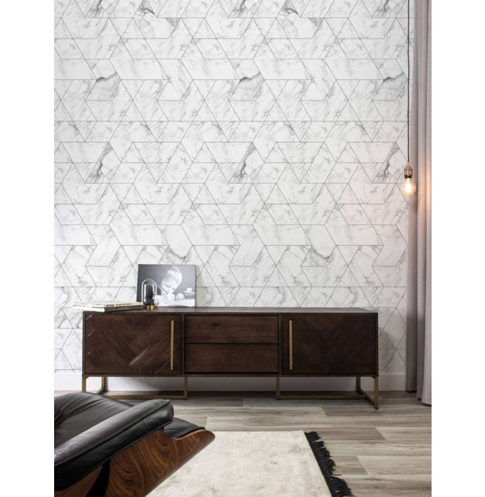 Patroon behang Wit marmer mosaic