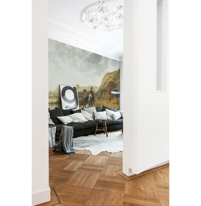 Fotobehang River landscape with horseman