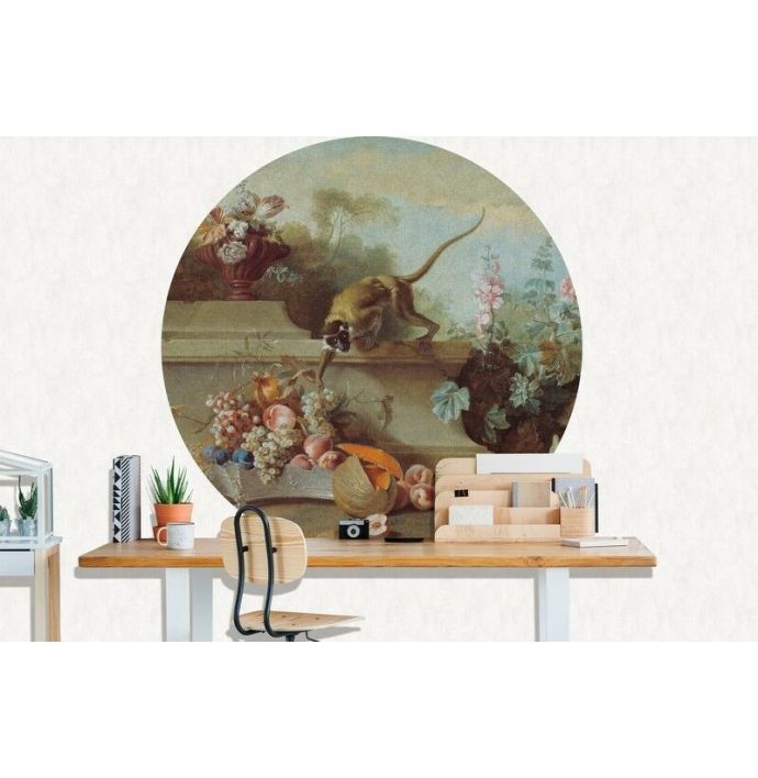 Behangcirkel Still Life with Monkey, Fruits and Flowers