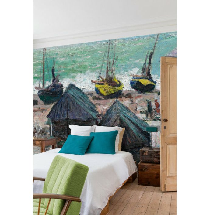 Fotobehang Boats on the beach at Étretat