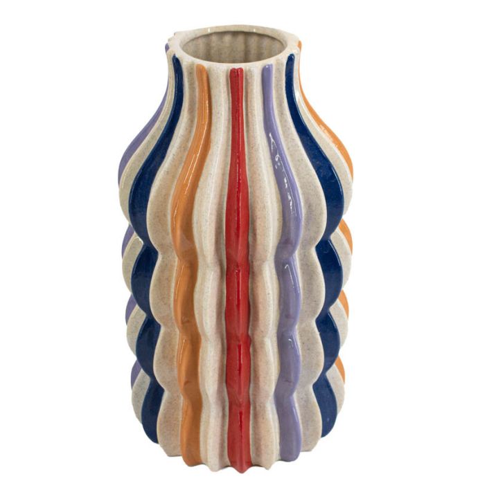 Aardewerk vaas stripes regenboog