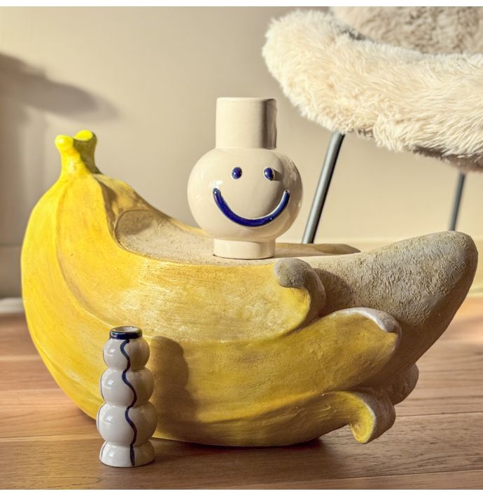 Aardewerk vaas smiley blauw 