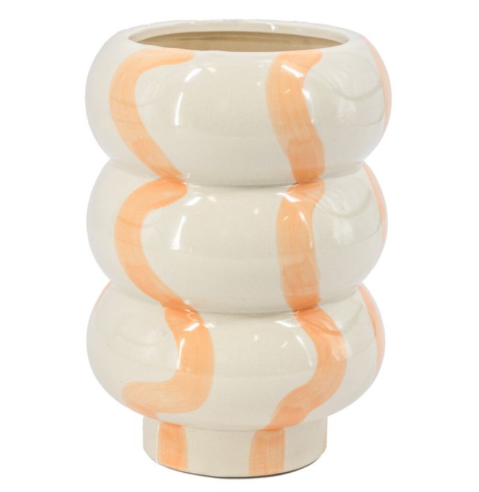 Aardewerk vaas lines oranje