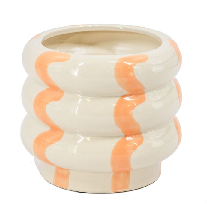 Aardewerk vaas lines oranje 