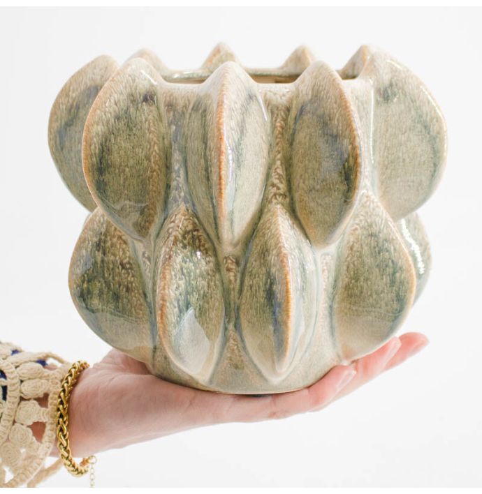 Aardewerk bloempot Disc groen