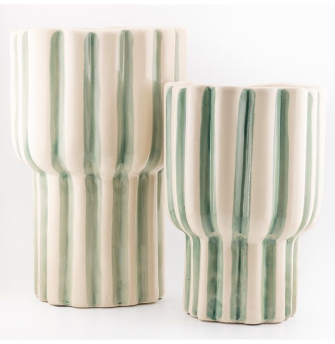 Aardewerk vaas stripes groen
