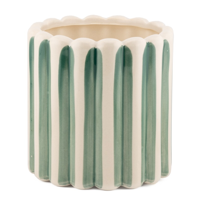 Aardewerk bloempot stripes groen