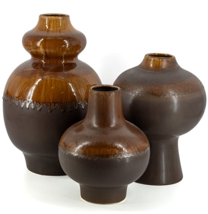 Aardewerk vaas Drip bruin
