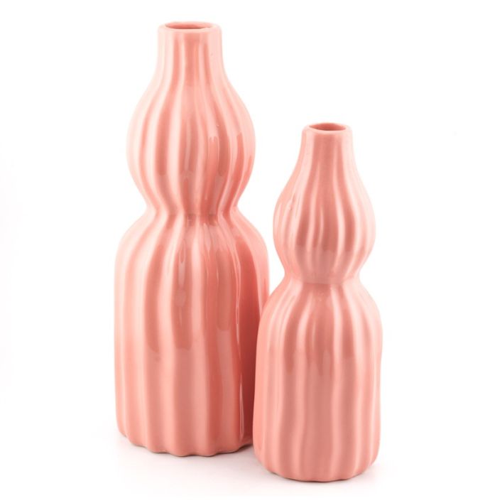 Aardewerk vaas stripes peach