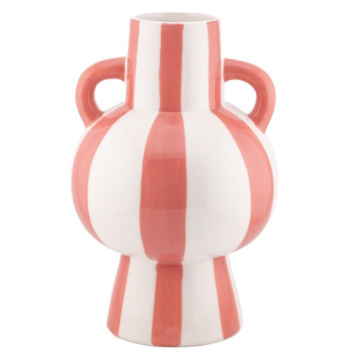 Aardewerk vaas met oren stripe peach