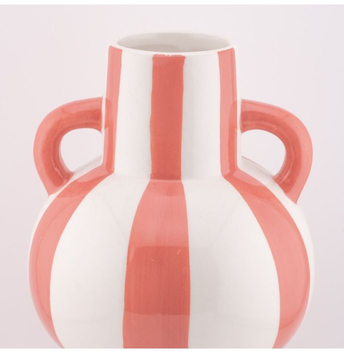 Aardewerk vaas met oren stripe peach