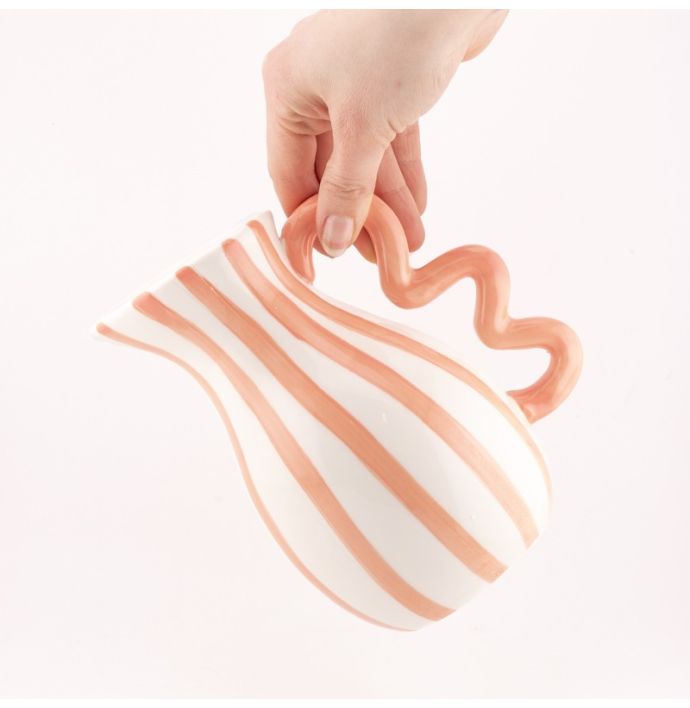 Aardewerk kan met oor stripe peach