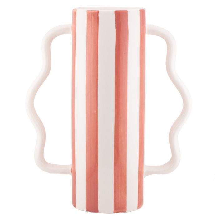 Aardewerk vaas met oren stripe peach