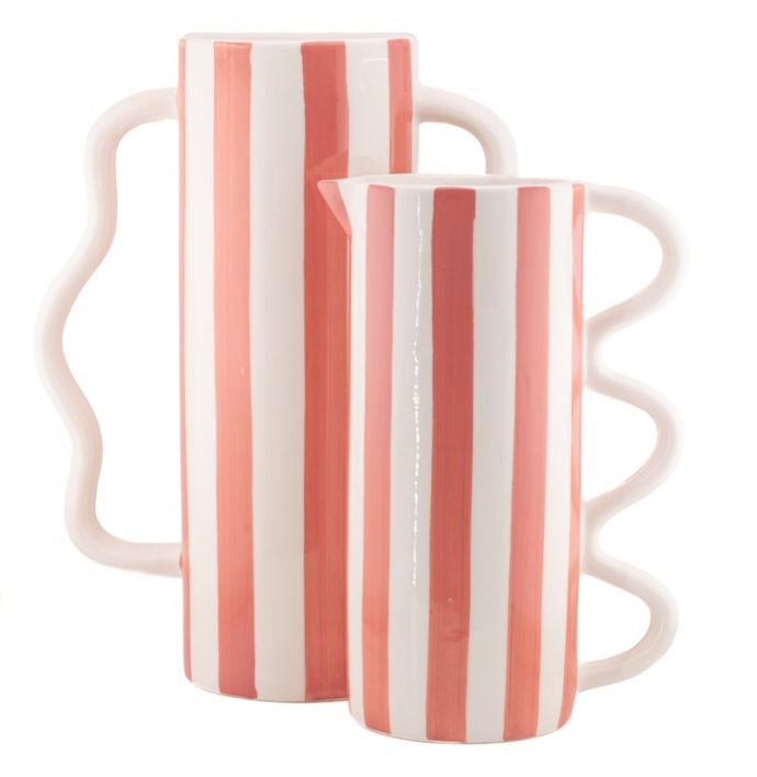 Aardewerk vaas met oren stripe peach