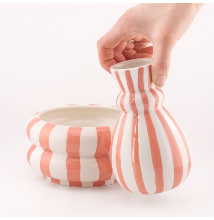 Aardewerk vaas stripe peach