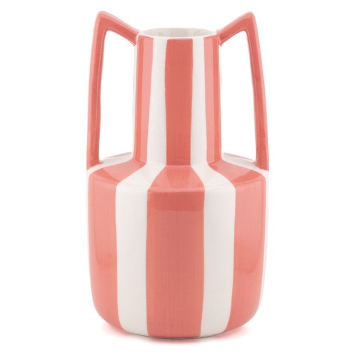 Aardewerk vaas met oren stripe peach