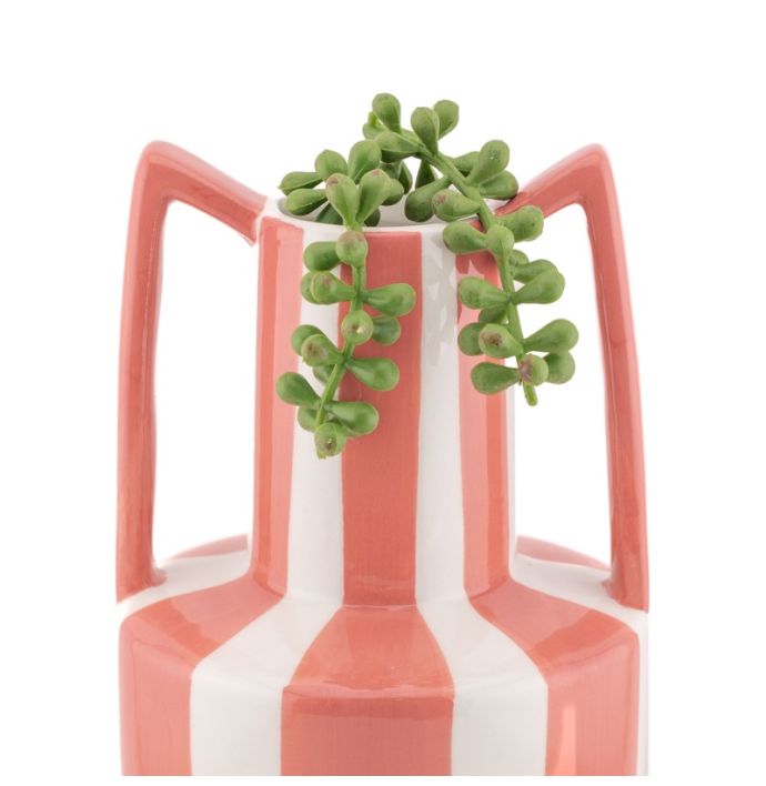 Aardewerk vaas met oren stripe peach