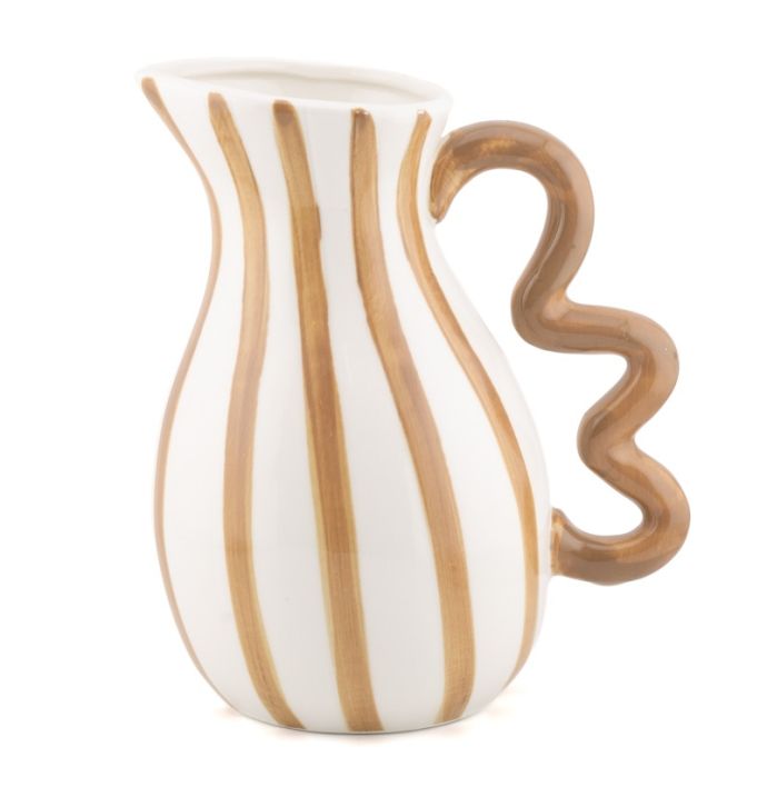 Aardewerk kan met oor stripe bruin