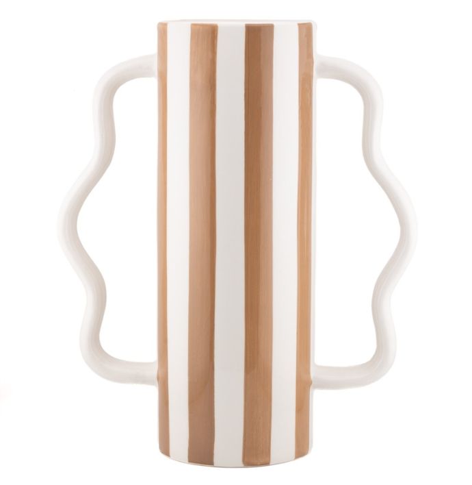 Aardewerk vaas met oren stripe bruin